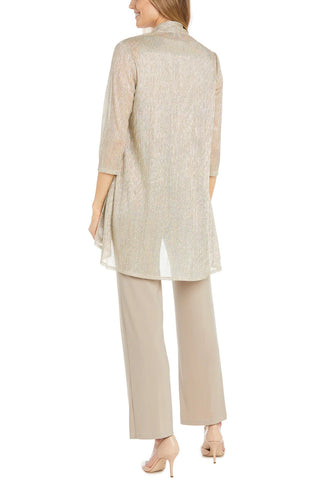 R&M Richards Scoop Neck Sleeveless Top 3/4 Sleeve Jacket Relaxed Straight Trousers Pantsuit with Necklace (Plus Size)
