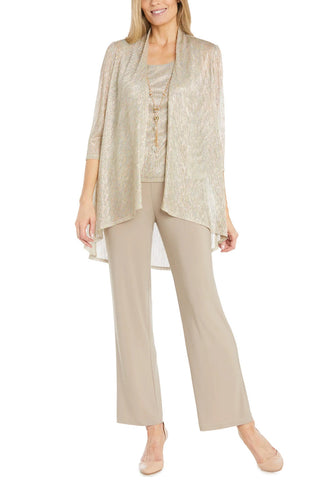 R&M Richards Scoop Neck Sleeveless Top 3/4 Sleeve Jacket Relaxed Straight Trousers Pantsuit with Necklace (Plus Size)