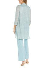 R&M Richards Scoop Neck Sleeveless Top 3/4 Sleeve Jacket Relaxed Straight Trousers Pantsuit with Necklace