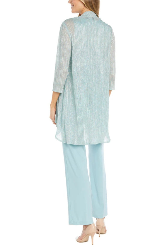 R&M Richards Scoop Neck Sleeveless Top 3/4 Sleeve Jacket Relaxed Straight Trousers Pantsuit with Necklace