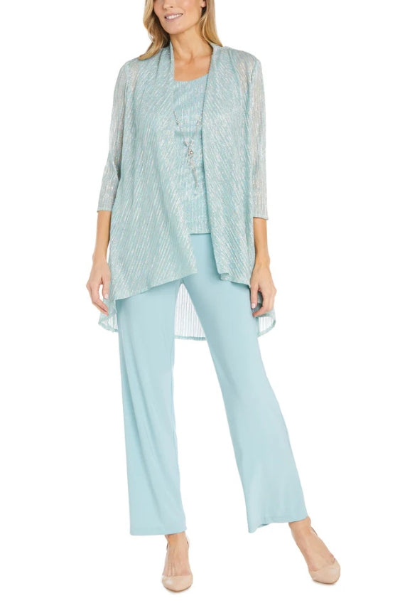 R&M Richards Scoop Neck Sleeveless Top 3/4 Sleeve Jacket Relaxed Straight Trousers Pantsuit with Necklace