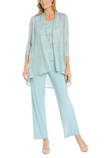 R&M Richards Scoop Neck Sleeveless Top 3/4 Sleeve Jacket Relaxed Straight Trousers Pantsuit with Necklace
