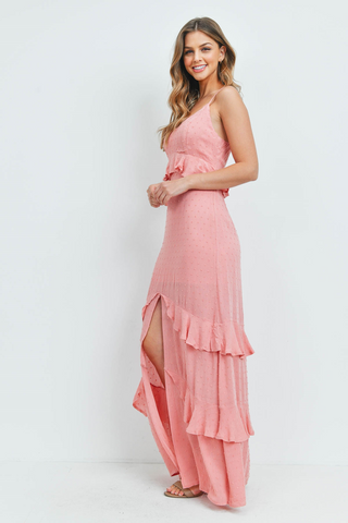 Ruffles Peach Tiered Maxi Dress