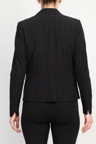 Peace of Cloth Woven Long Sleeve Notched Lapel Black Blazer - By Baano