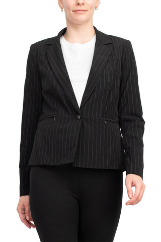 Peace of Cloth Woven Long Sleeve Notched Lapel Black Blazer - By Baano