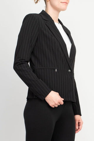 Peace of Cloth Woven Long Sleeve Notched Lapel Black Blazer - By Baano