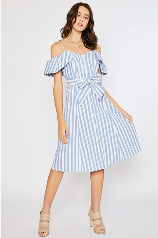 Blue Striped Buttons Dress