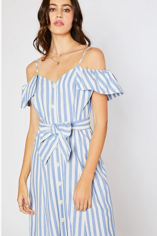 Blue Striped Buttons Dress