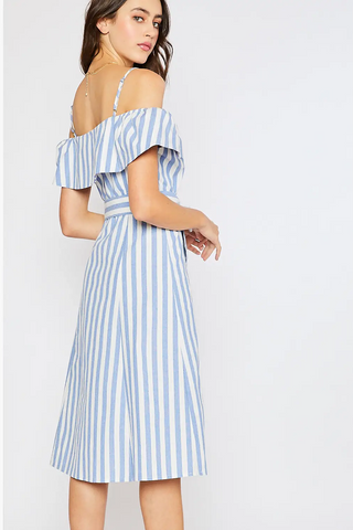 Blue Striped Buttons Dress