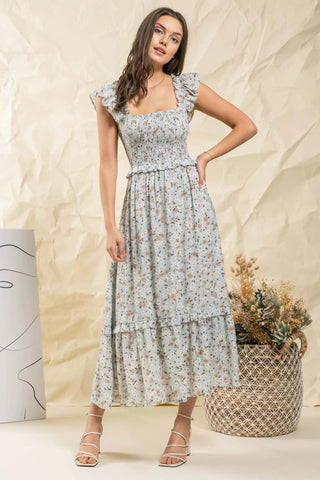 Ruffle Mint Ditsy Floral Midi Dress