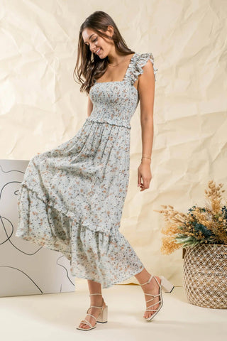 Ruffle Mint Ditsy Floral Midi Dress