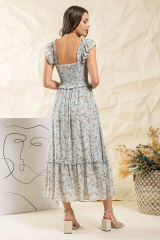 Ruffle Mint Ditsy Floral Midi Dress