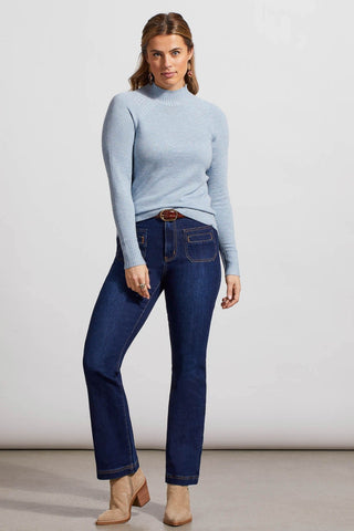 Combo Rib Funnel Neck Sweater - Heather Bluestone - By Baano