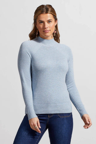 Combo Rib Funnel Neck Sweater - Heather Bluestone - By Baano