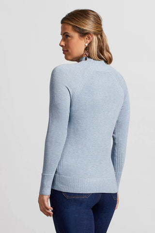Combo Rib Funnel Neck Sweater - Heather Bluestone - By Baano
