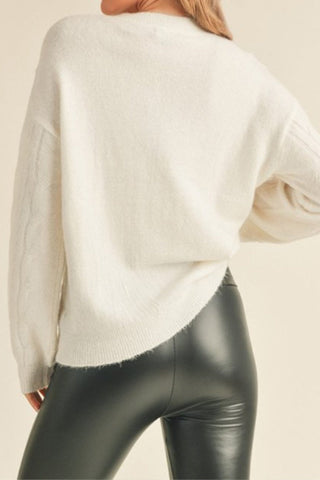 V Neck Cable Knit Sweater - By Baano