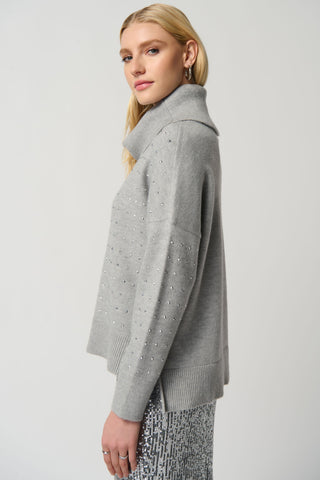 Cowl Neck Sweater- Light Grey - By Baano
