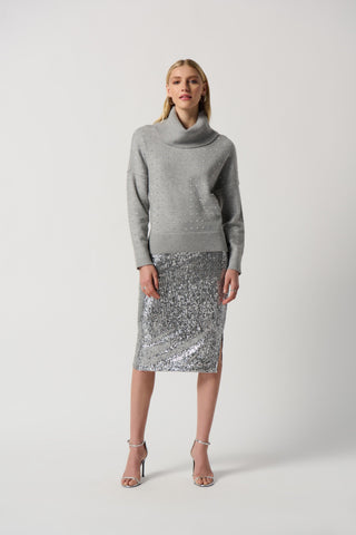 Cowl Neck Sweater- Light Grey - By Baano