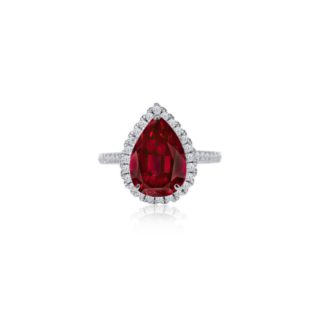 2.0ct Lab Ruby Pear Cut Moissanite Halo Engagement Ring Ring Deluxe Fine Jewelry