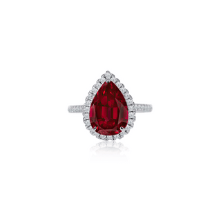 2.0ct Lab Ruby Pear Cut Moissanite Halo Engagement Ring Ring Deluxe Fine Jewelry