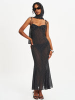 Yadira Black Base Polka Dot Chiffon Maxi Dress Miss Circle