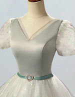 Plus Size Silver Gray Sparkle Tulle Evening Gown V-Neck Prom Bridesmaid Dress