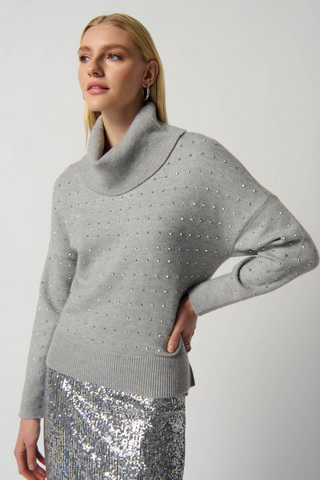 Cowl Neck Sweater- Light Grey - By Baano
