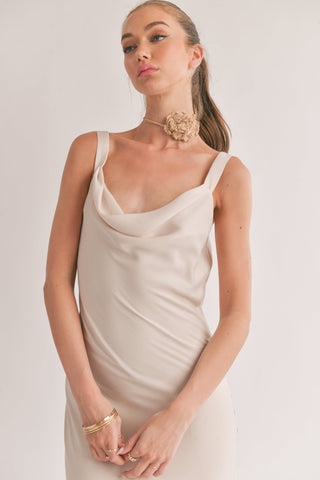 Dream Skies Low Back Cowl Midi Dress