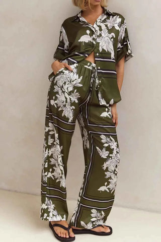 Printed Button Up Shirt and Pants Set - By Baano