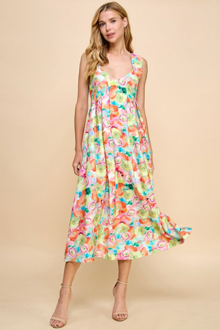 S/L Floral Midi Dress