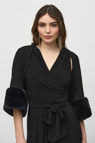 Sweater Knit Bolero With Faux Fur Trim - By Baano