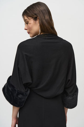 Sweater Knit Bolero With Faux Fur Trim - By Baano