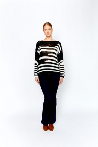 Black/Off White Knit Sweater with beading - By Baano