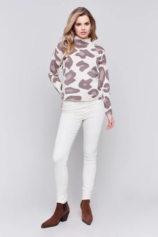 Animal Jacquard Mock Neck Drop Shoulder Sweater - By Baano