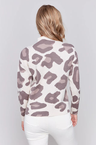 Animal Jacquard Mock Neck Drop Shoulder Sweater - By Baano