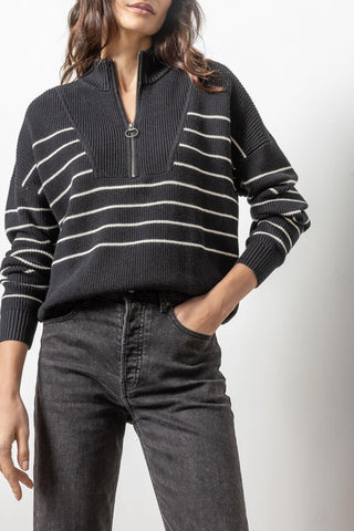 Striped Zip Front Sweater - By Baano
