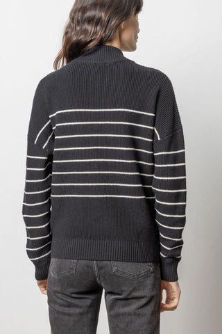 Striped Zip Front Sweater - By Baano