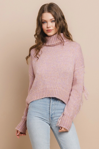 Turtleneck Fringe Det Sweater - By Baano