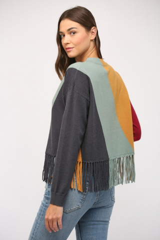 Colorblock Fringe Sweater - By Baano