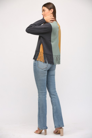 Colorblock Fringe Sweater - By Baano