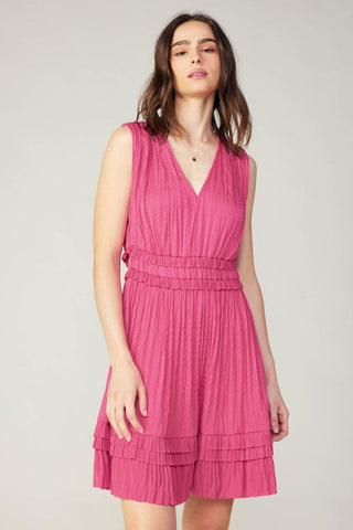 V Neck Pleated Sleeveless Ruffle Mini Dress