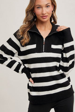 Striped half-zip knit sweater - By Baano