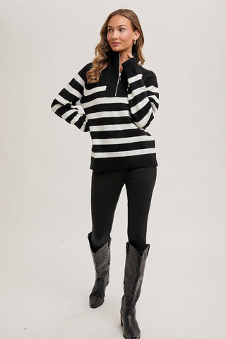 Striped half-zip knit sweater - By Baano