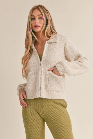 Marguerite Sweater Zip Up: Tan - By Baano