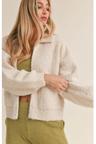 Marguerite Sweater Zip Up: Tan - By Baano