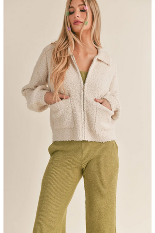 Marguerite Sweater Zip Up: Tan - By Baano