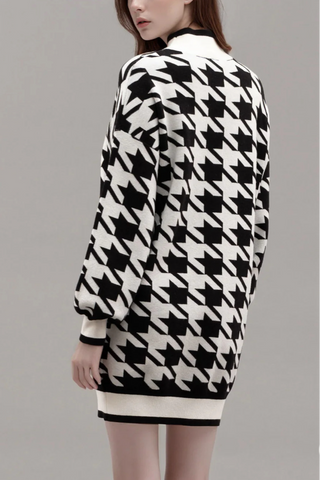 Mock Neck Houndstooth Sweater Dress - By Baano