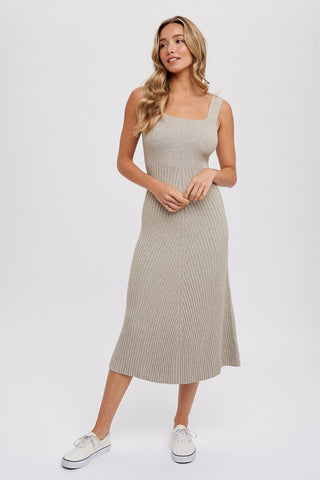 Ribbed Knit Fabric Midi Dress