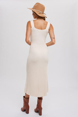 Ribbed Knit Fabric Midi Dress