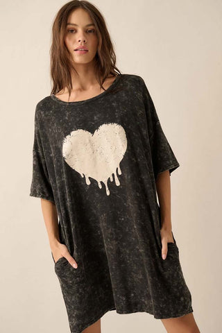 Vintage Wash Melting Heart Valentine's Tee Mini Dress